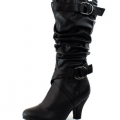 Women's Lala-02 Buckle Straps Low Heel Casual Trendy Round Toe Cowboy Mid Calf Knee High Boots Fashion Slouch Dress Comfortable Stylish Shoes