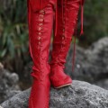 Red Knee High Leather Boots GiPsy Dharma