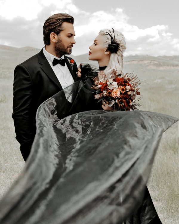 goth bride in black dress